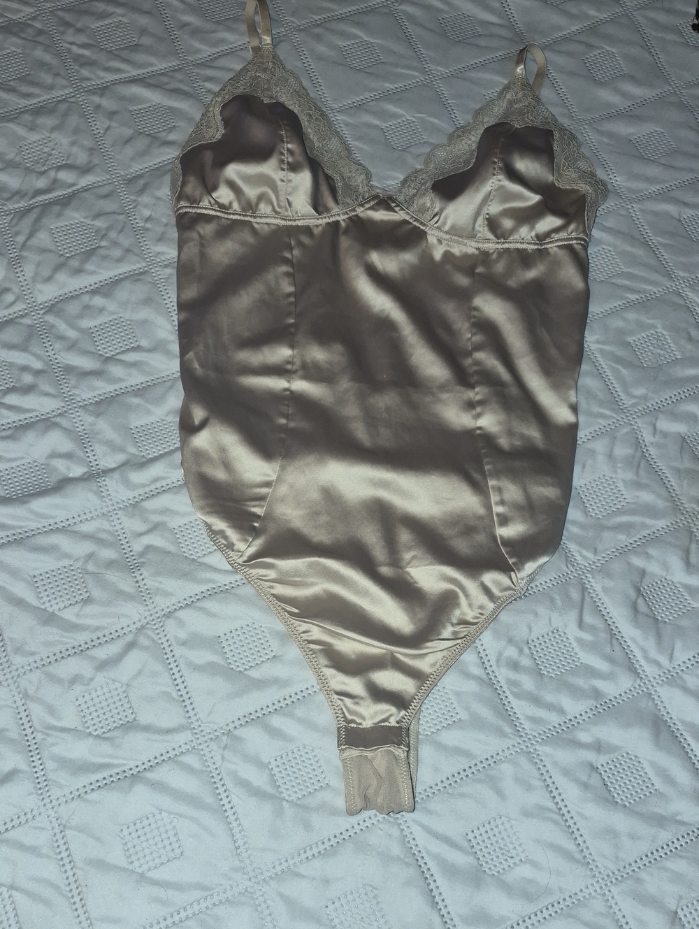 Satin Lace Trim Bodysuit in Champagne